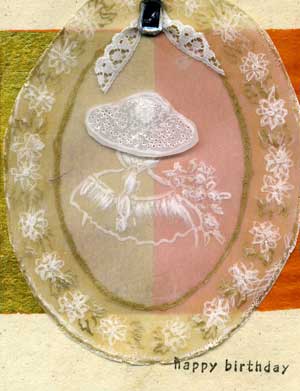 pergamano parchment craft card showing a girl in a hat