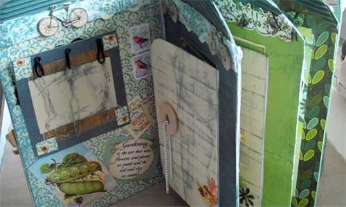 inside layouts of altered board book with house shape