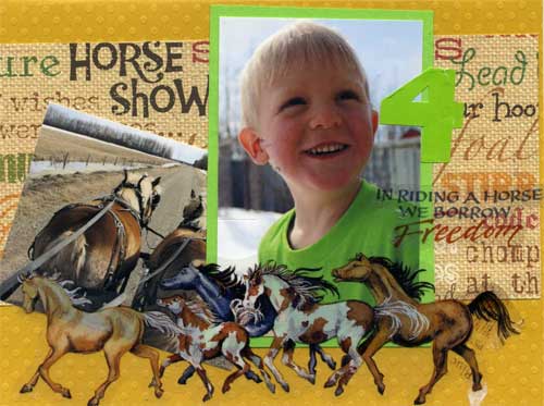 child's birthday card with photos and horse stickers