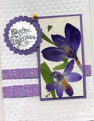 Easter card featuring pressed crocuses