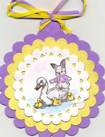 easter card with water colored bunnies and ducks