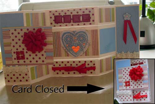 tri fold valentine card with heart strings