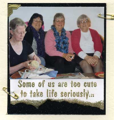 card with four women and stamp saying Some of Us Are Too Cute to Take Life Seriously