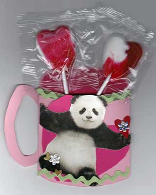 cup shaped valentine card for kids, with a lollipop inside