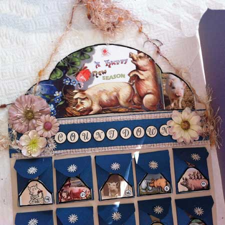 top of pig themed advent or countdown calendar