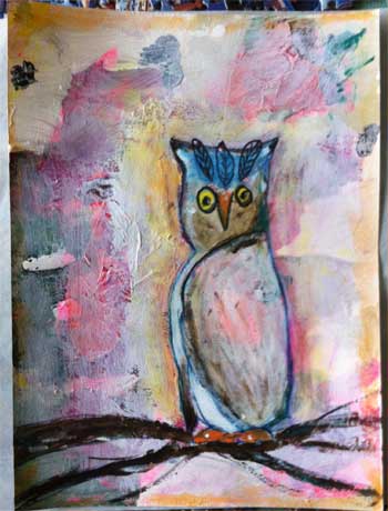 mixed media collage with owl