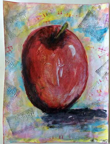 mixed media painting of an apple