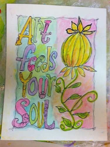 mixed media painting with artful lettering