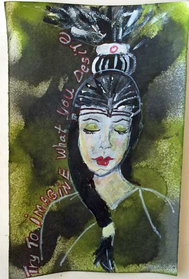 art journal page showing painting of the goddess Minerve