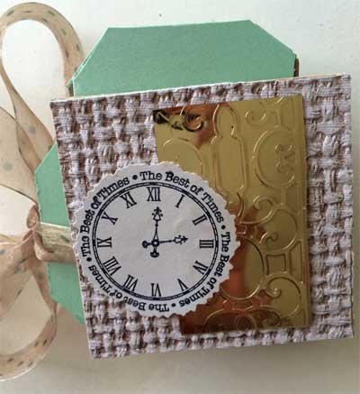 mini album back cover with stamped clock